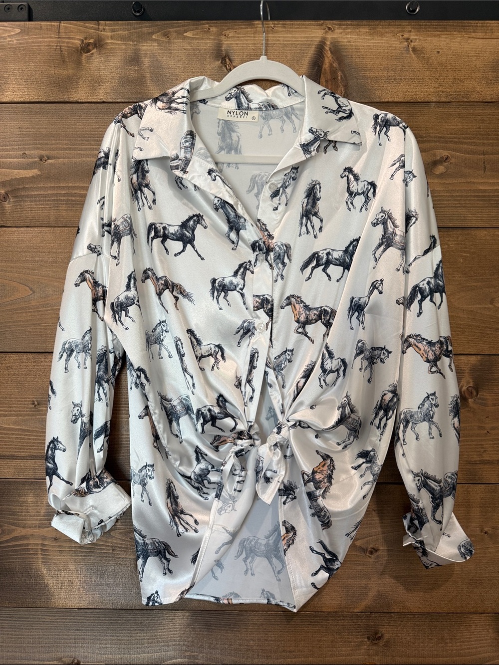 Horse-Print Button-Down Shirt - White/Black
